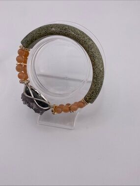 Green Spot Jasper Half-Bangle Bracelet - The Gem Studio